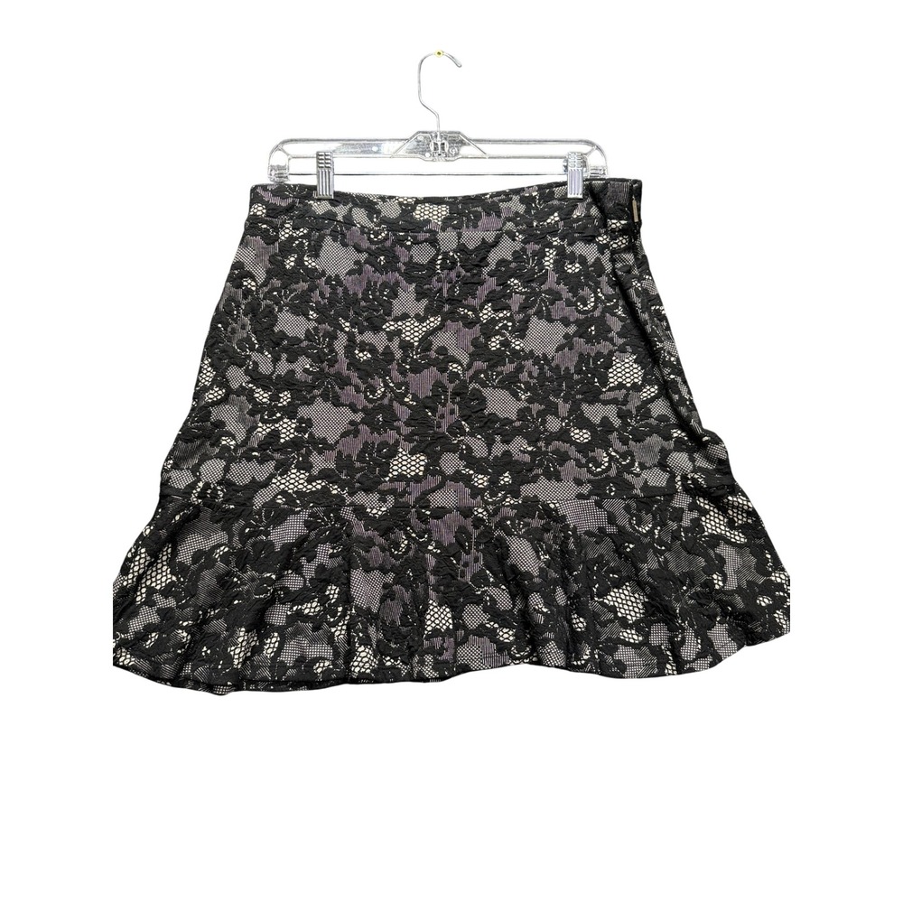Michael Kors Lace Skirt Women L Black Floral Flounce Hem